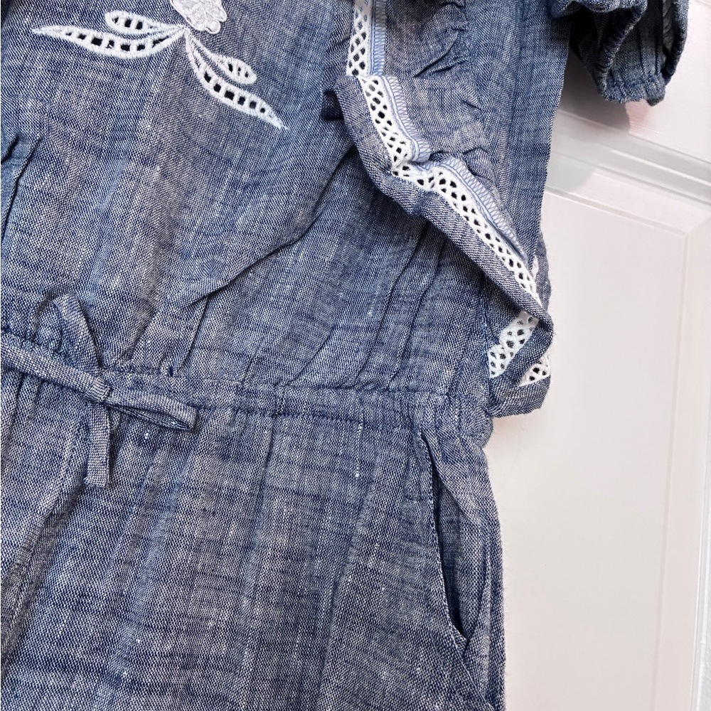 Tartine et Chocolat Linen Denim Jumpsuit with White Embroidery - Picture 3 of 8